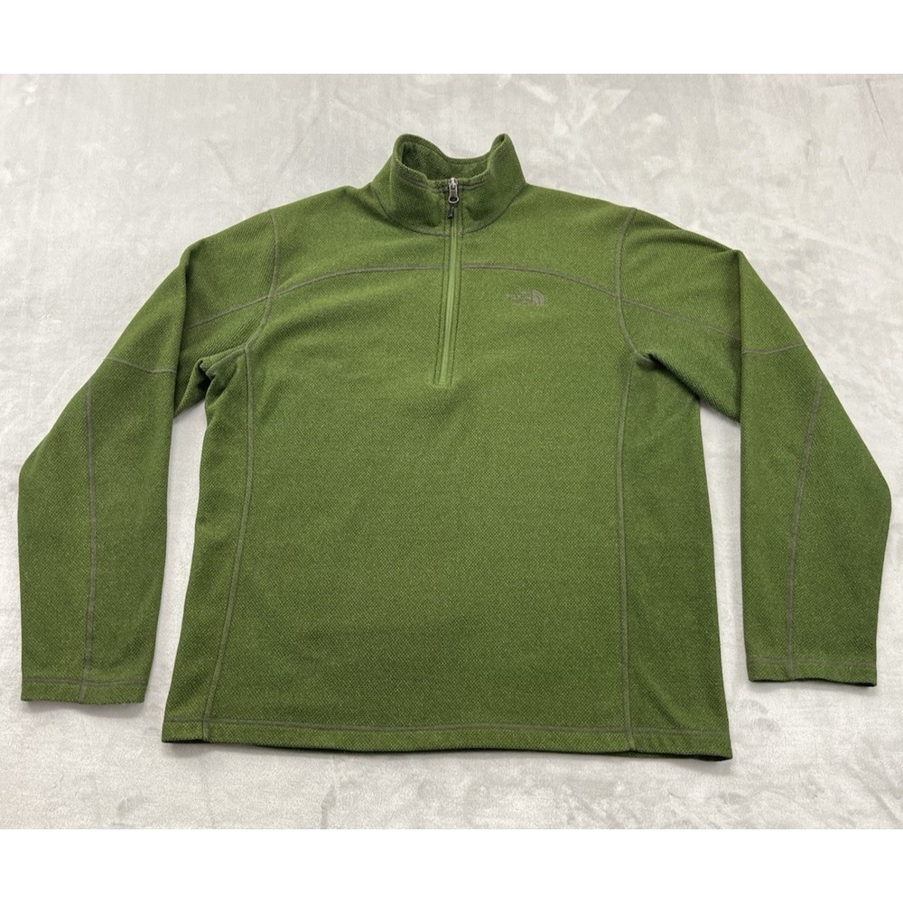 The North Face Sweater Men Large Green Quarter  Zip Fleece Stretch Pullover Hike